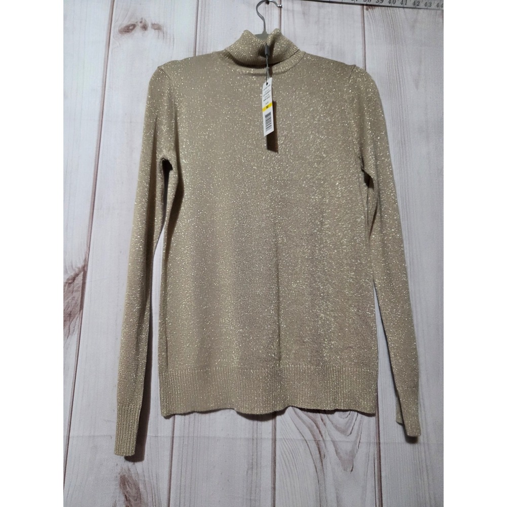 Joseph A. Womens Gold Metallic Turtleneck Sweater Shimmer Knit Top NWT Size M